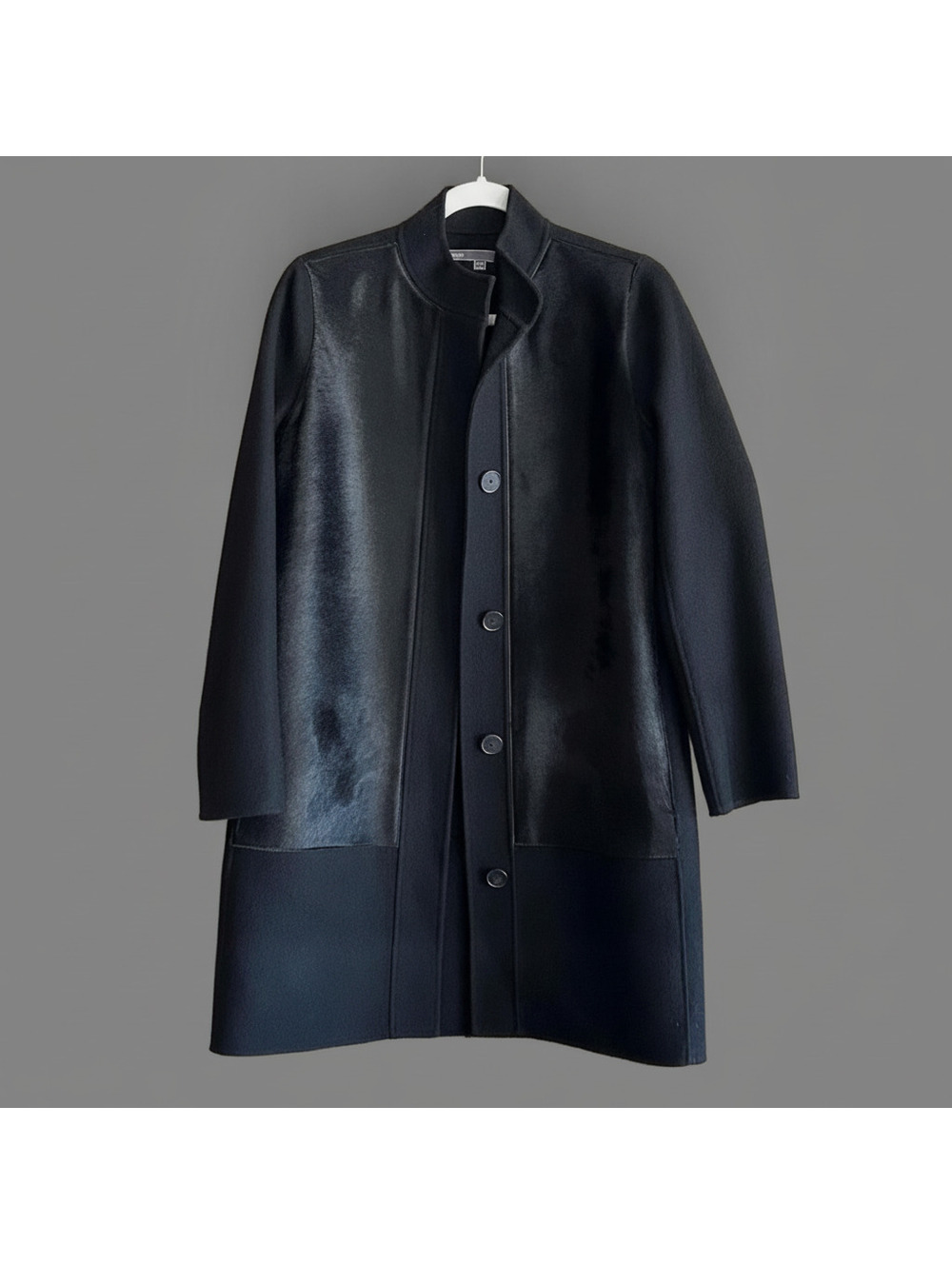 Vince Women's Black Wool Textured Pony Hair Coat XS Trench Peacoat Whimsigoth